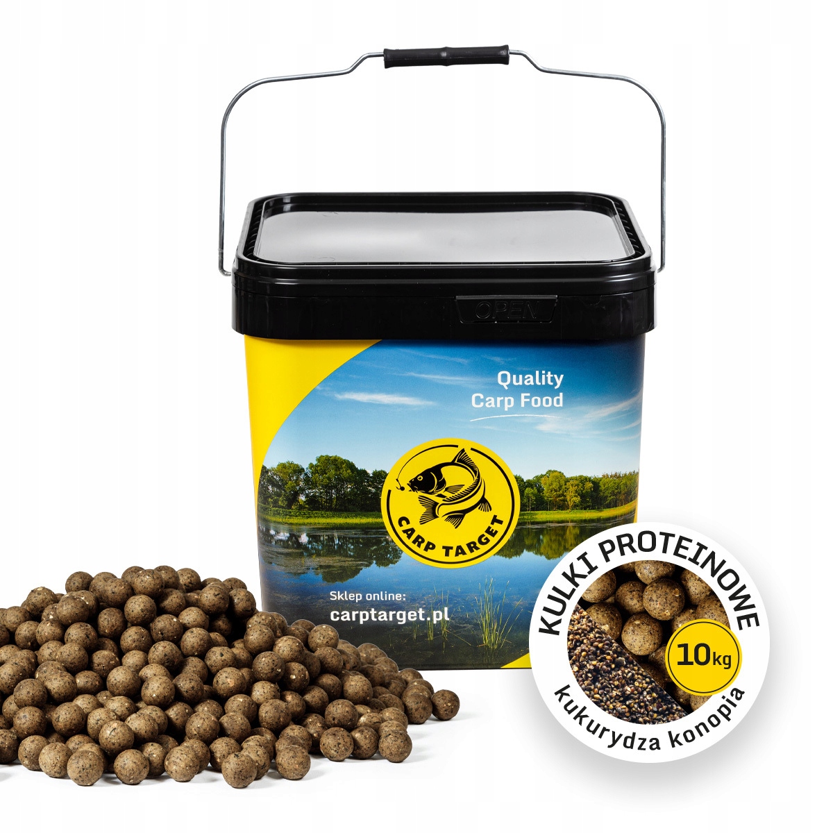 Proteinové kuličky Kukuřice Konopná Návnada 20 mm 10 kg Kbelík 17 l