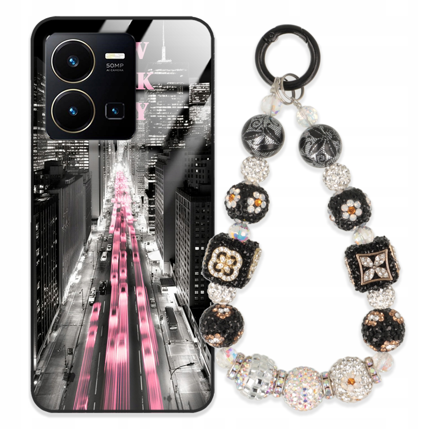 Puzdro Na Vivo Y35 Case Glass Kľúčenka Elegantné Prémiový Dizajn Puzdra