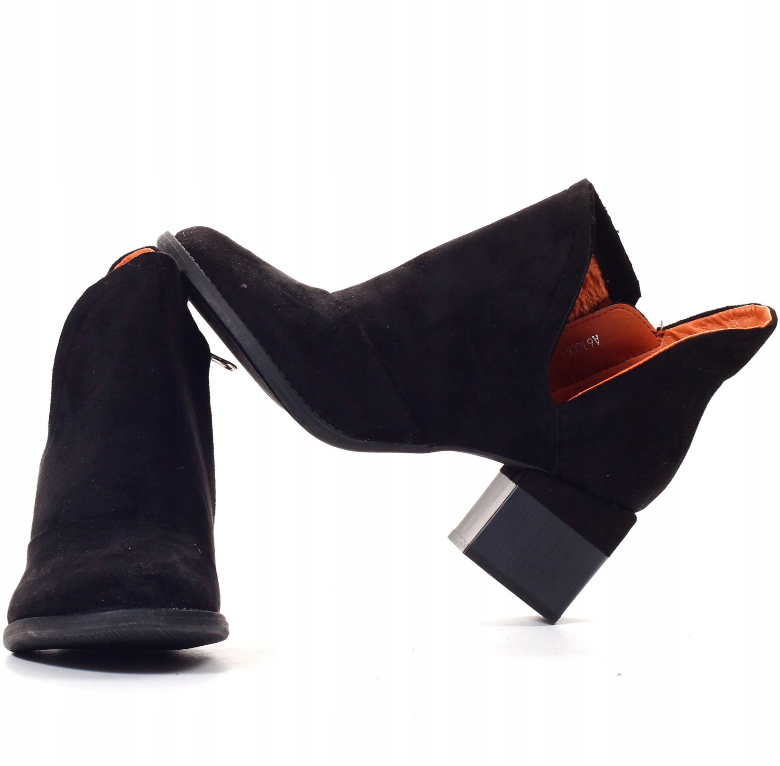 BOTKI BUTY DAMSKIE ELEGANCKIE SŁUPEK Z WYCIĘCIEM Model BOTKI ZAMSZOWE