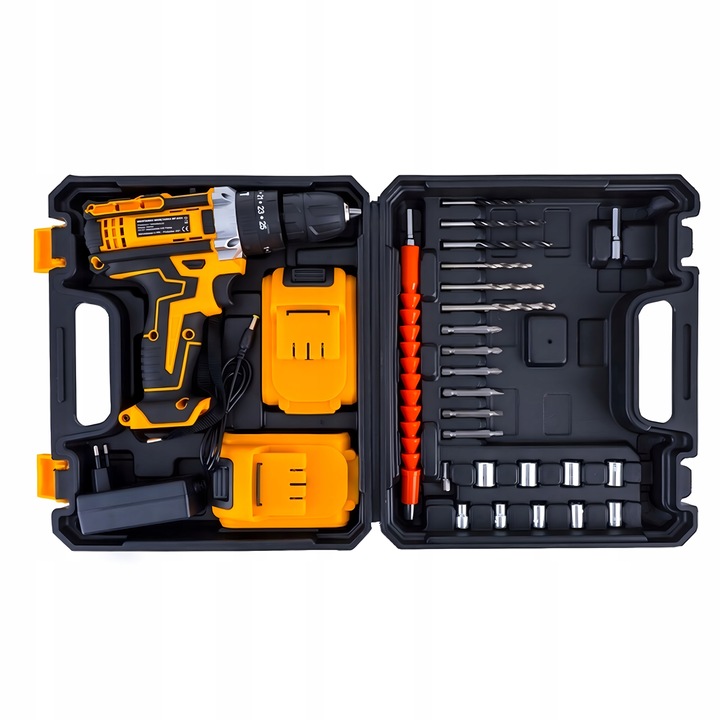 Příklepová Vrtačka Aku Šroubovák Akumulátorový Kufr 2xAku Nástavce Led