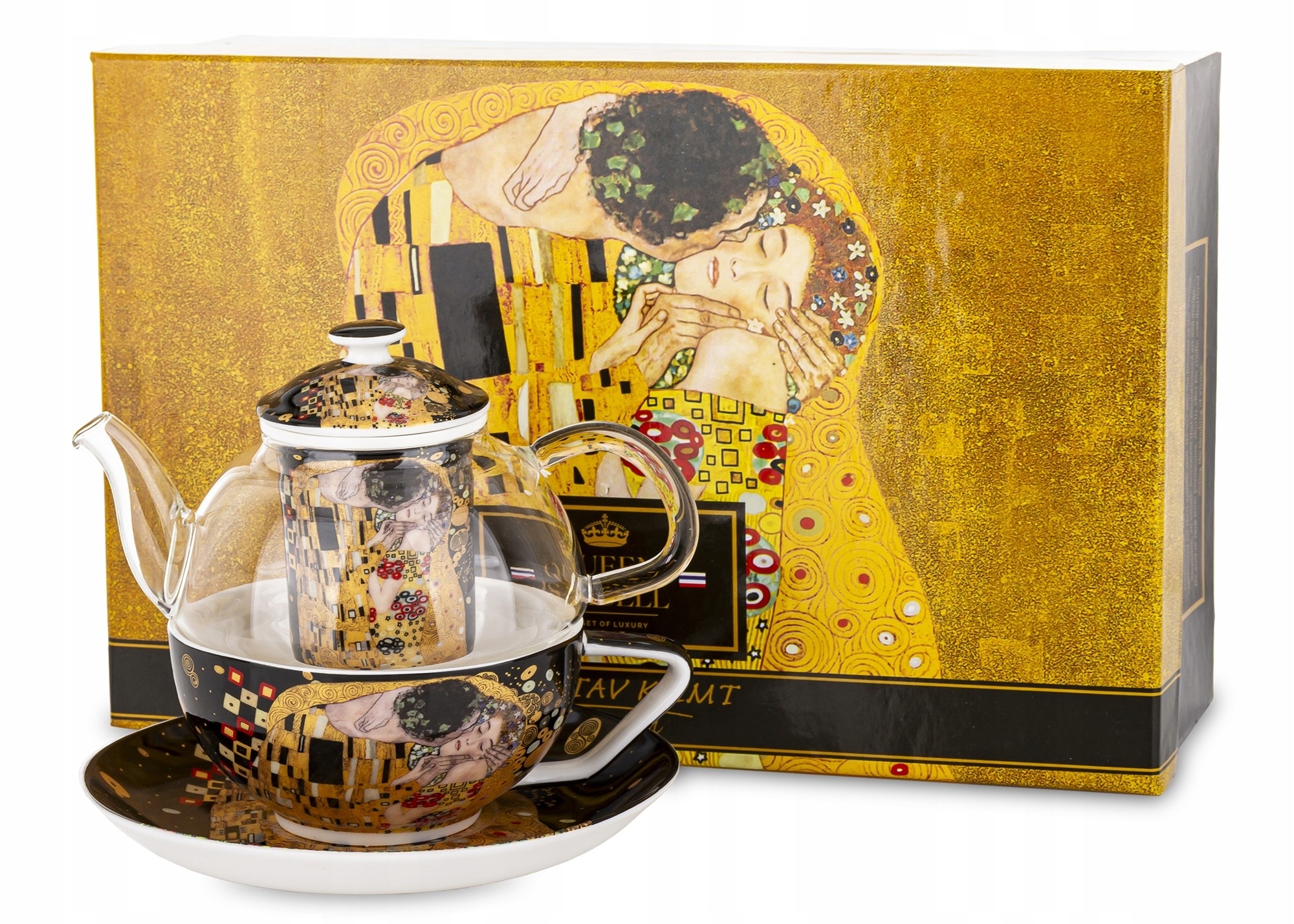 Šálek s konvičkou na vaření čaje pro jednu osobu, porcelánový Gustav Klimt