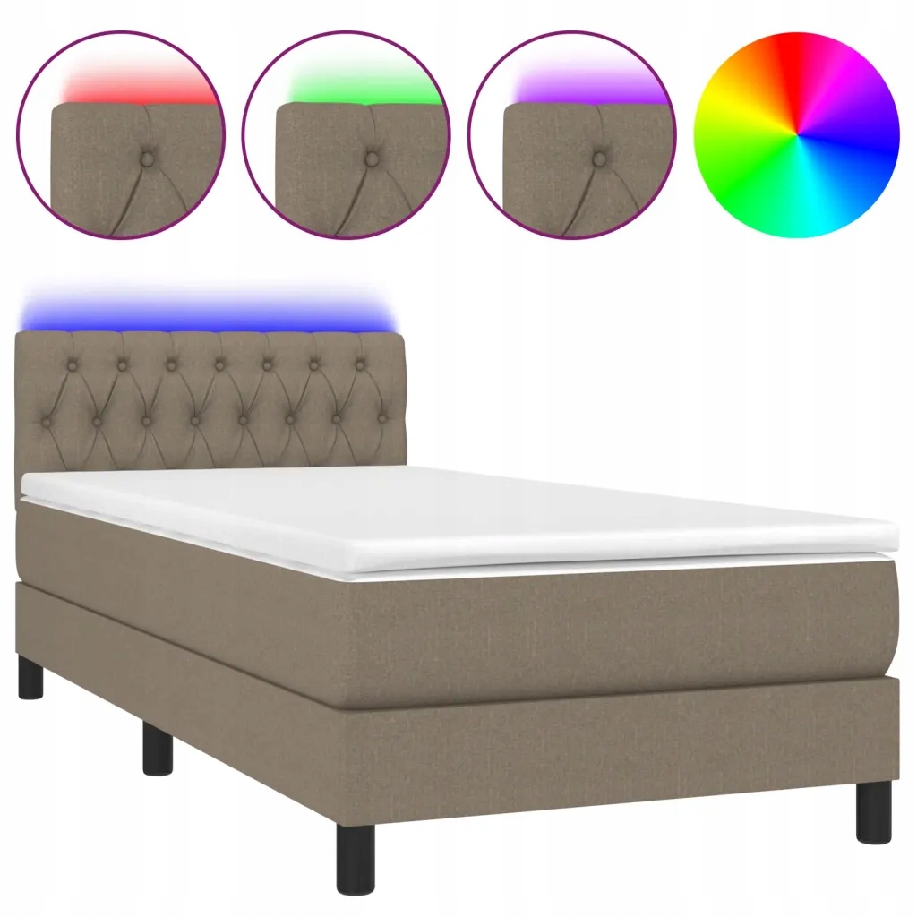 Kontinentální postel taupe s matrací 90 x 200 cm a Led diodami