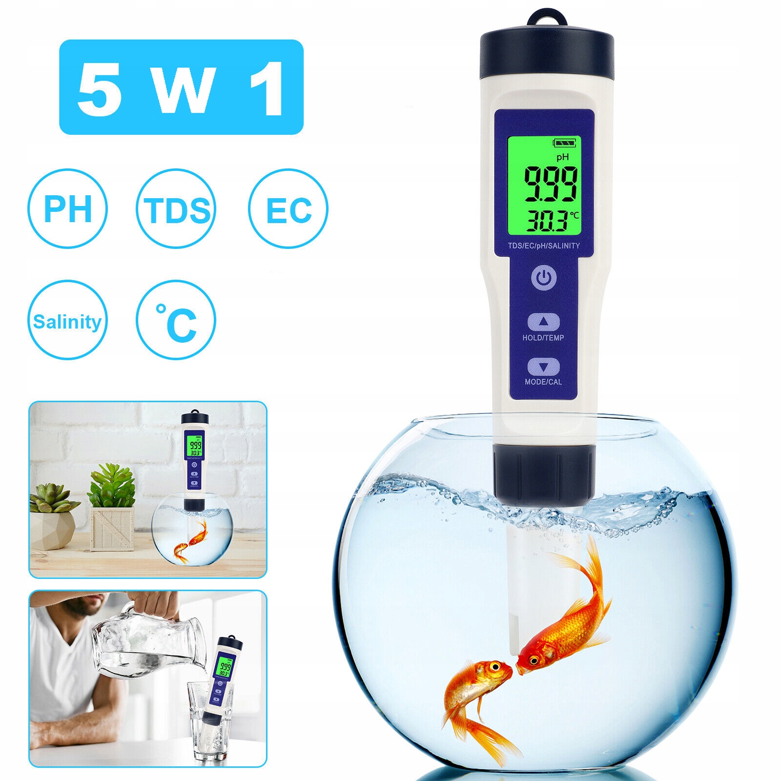 Miernik 5W1 Ph Tds Ec Salinity Temperatura Wody Tester Jakości Wody