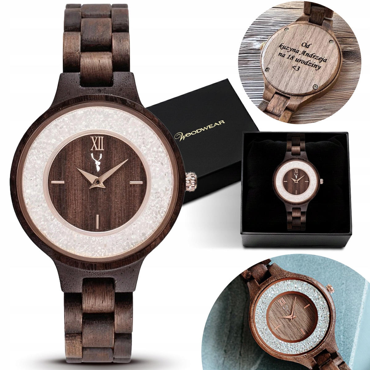 Dámské Hodinky Woodwear Dřevěný Náramek Elegantní Dárek K Valentýnu