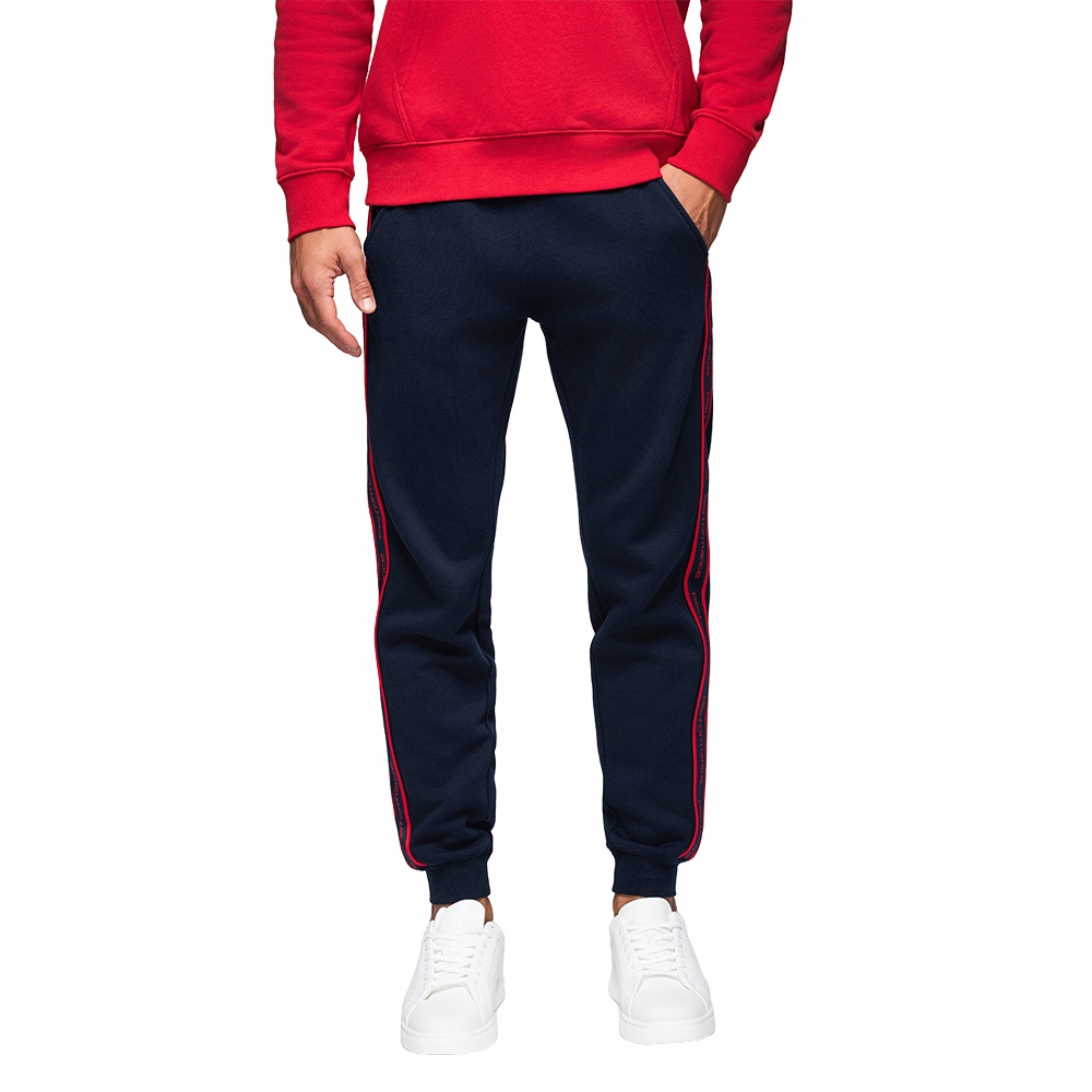 Pánské sportovní tepláky jogger s lampasy tmavě modré V3 OM-PASK-0284 XL