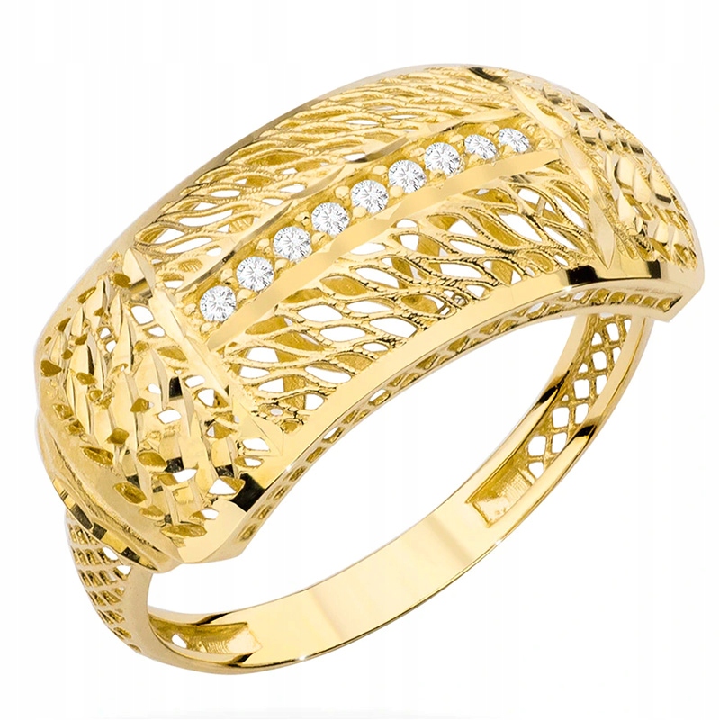 Prstýnek Snubní prsten 585 14k s prolamovaným vzorem a kubickými zirkony vel. 14