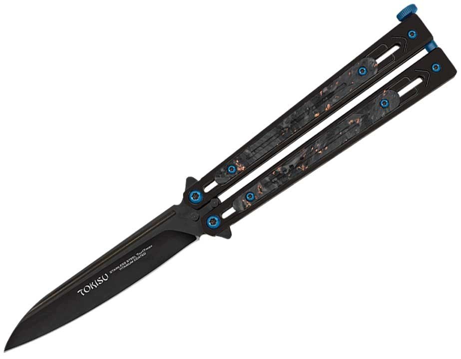 Nóż Tokisu 02259 Balisong Bright Black Steel