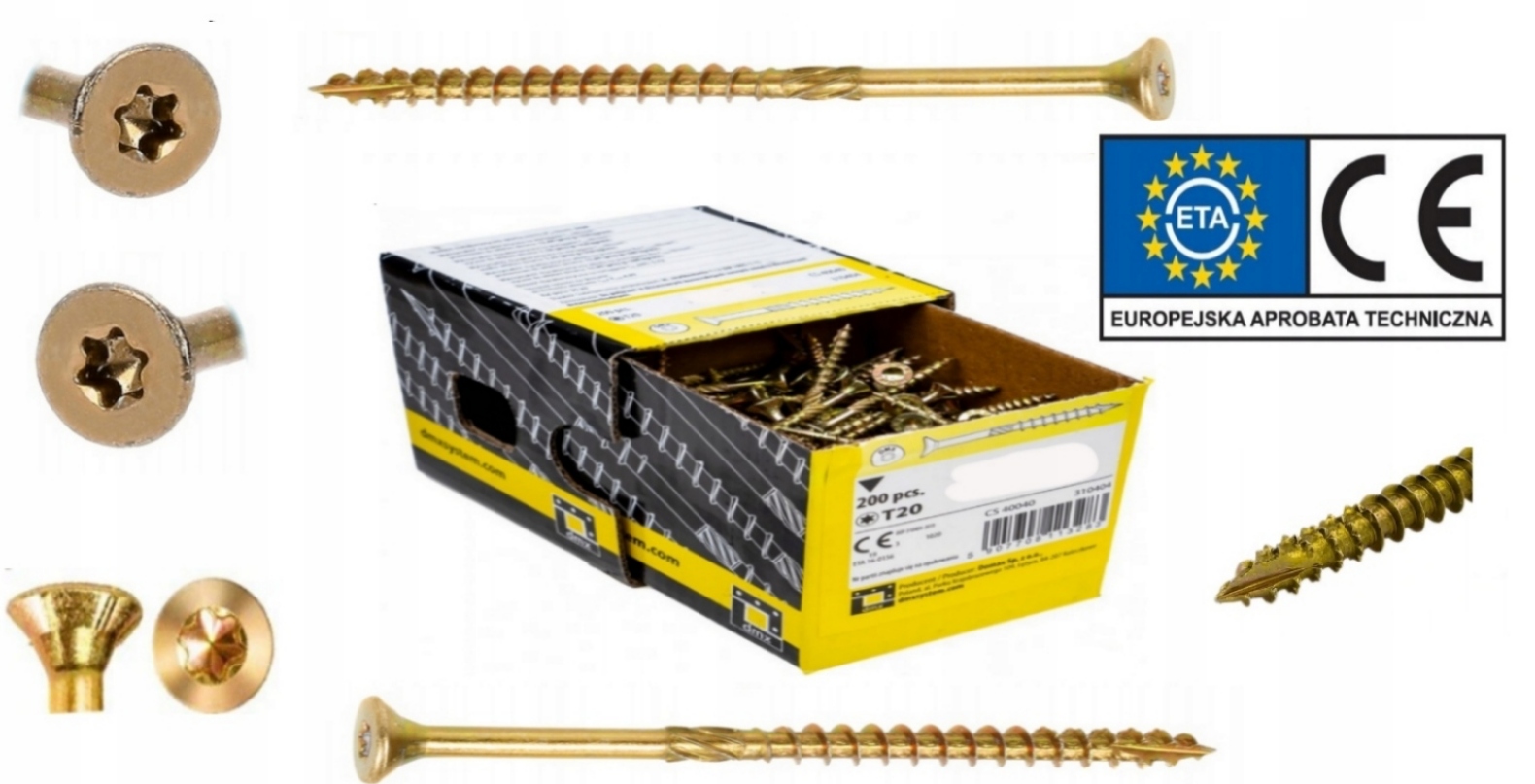Tesařské Vruty Do Dřeva Cs 6X300 Torx Betonová Hlavice Domax 100 Kusů