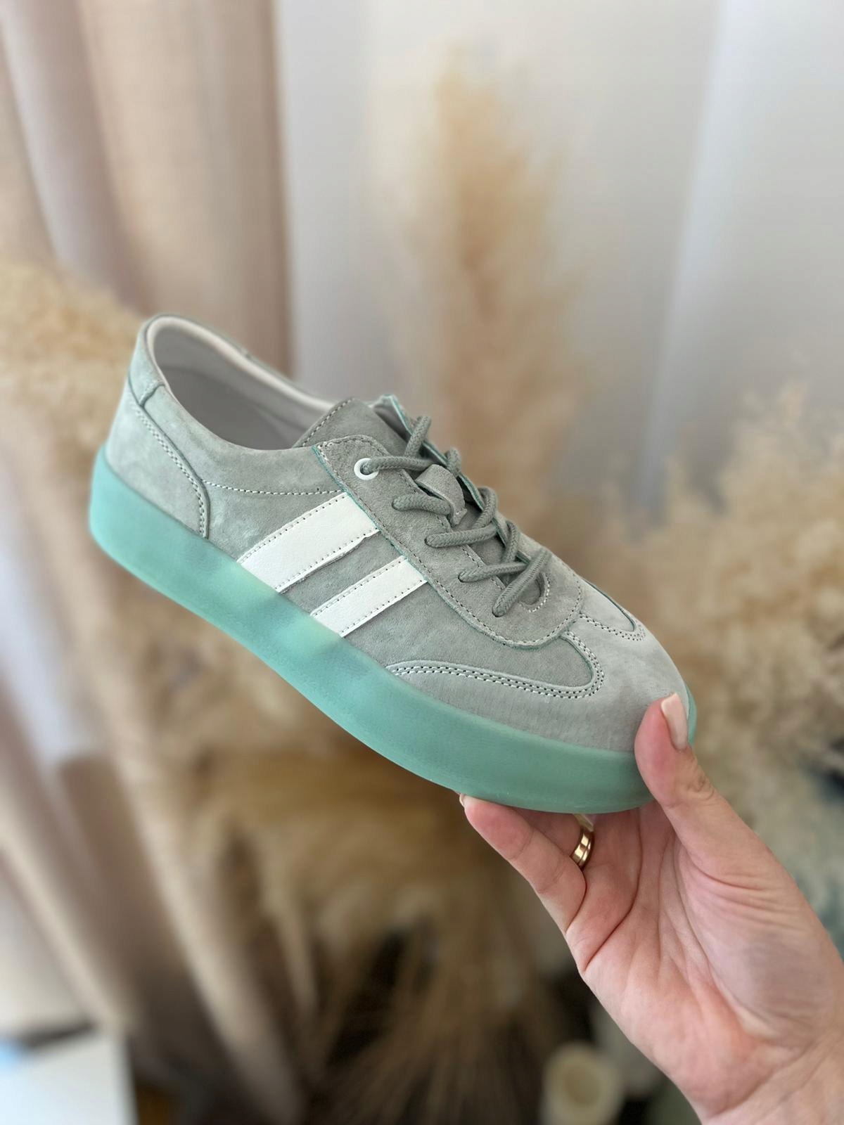 Dámské tenisky z semišové kůže Goodin GD-XF-199 platforma mátová