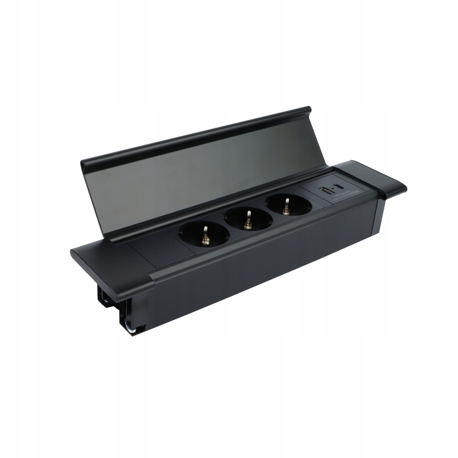 Flat Box Gniazdo meblowe 3 x 230V plus 2 x Usb A i C czarne