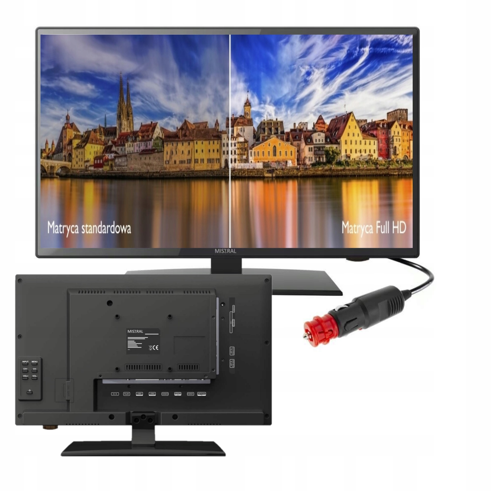 Telewizor Samochodowy Smart 24V 12V 22'' Do Kampera Przyczepy Kempingowej