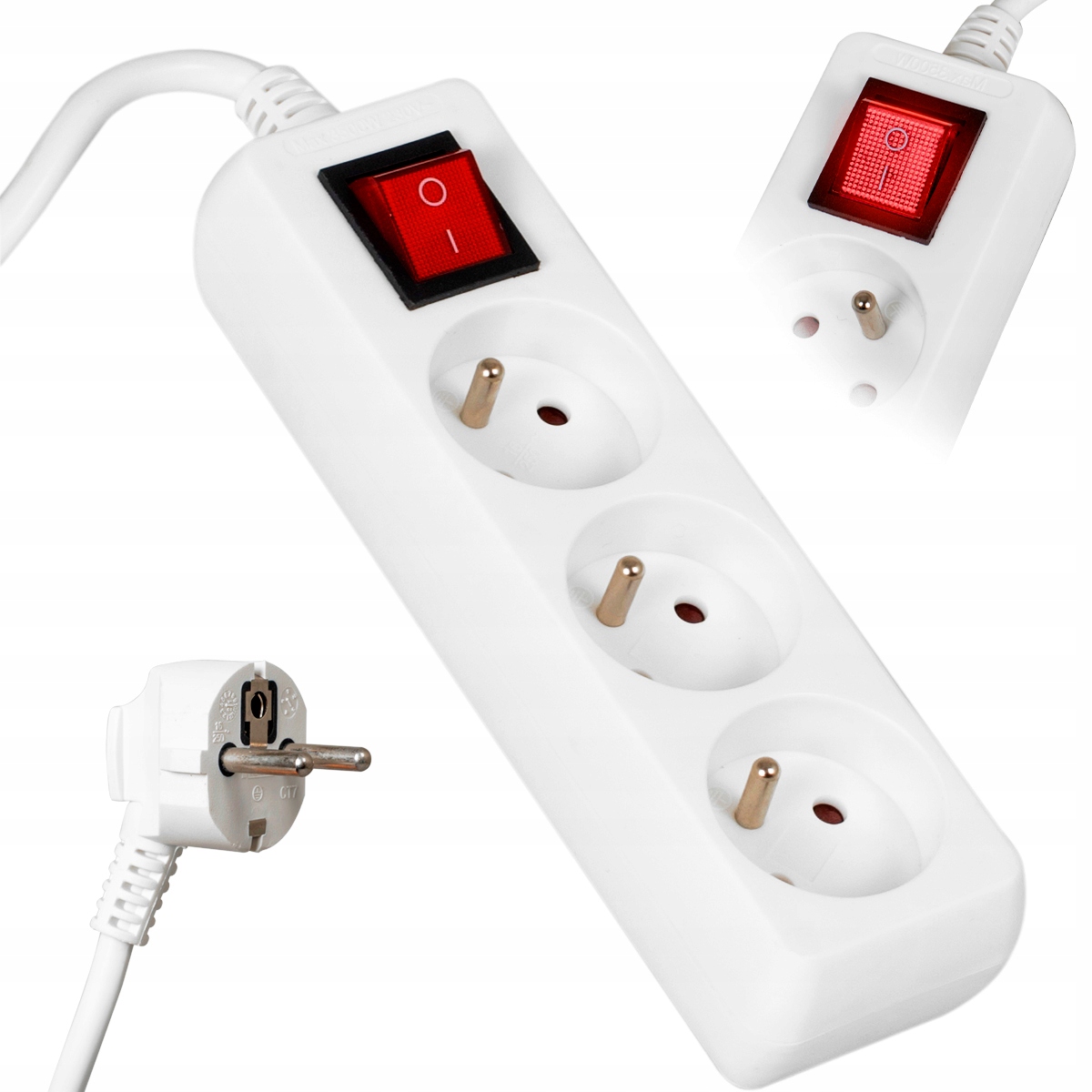 PRZEDŁUŻACZ ELEKTRYCZNY LISTWA ZASILAJĄCA Z WŁĄCZNIKIEM 16A 3 GNIAZDA 1,5M