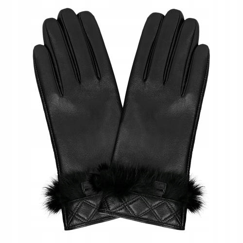 Dámské Kožené Rukavice z pravé kůže s Kožíškem Černé Wojas vel. S