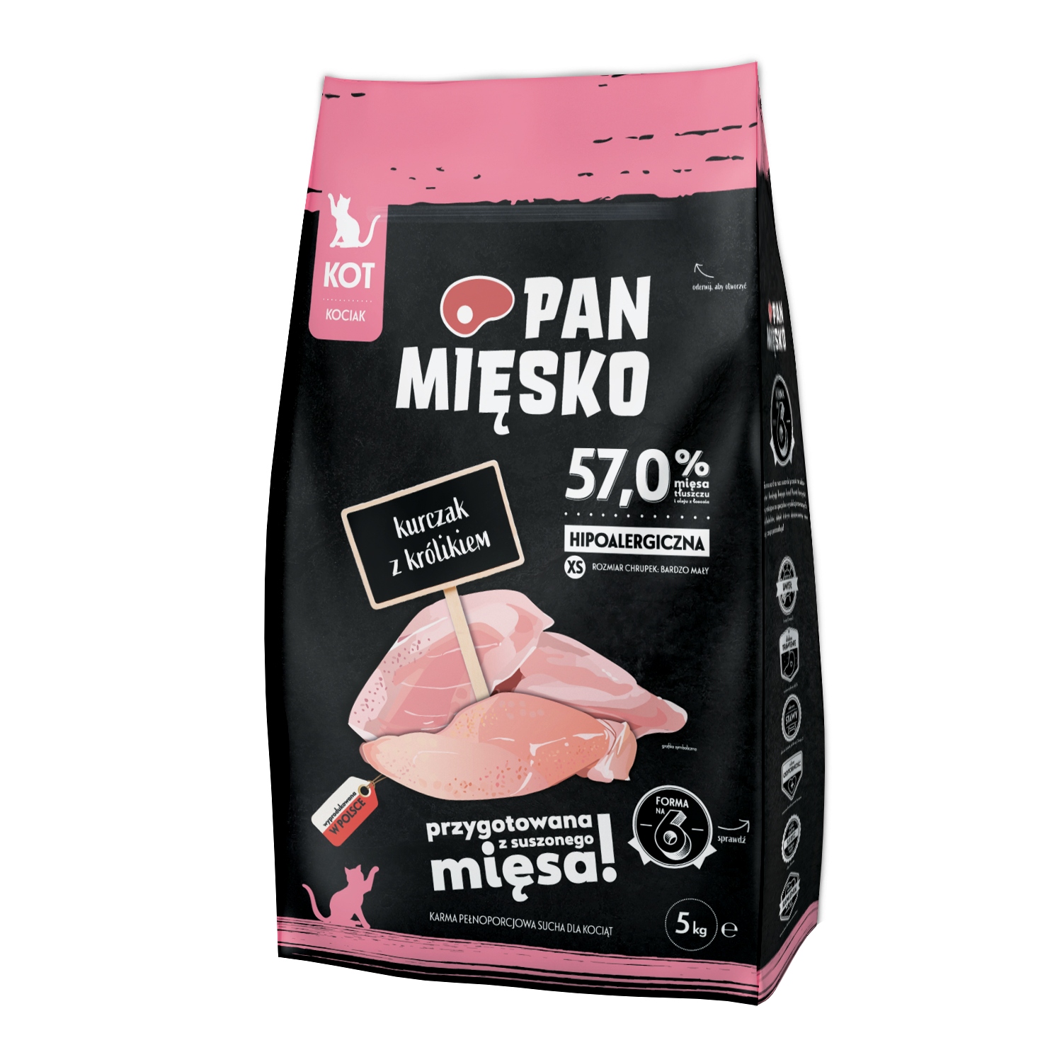 Pan Mięsko karma sucha dla kota Kurczak z królikiem kocięta Xs 5kg