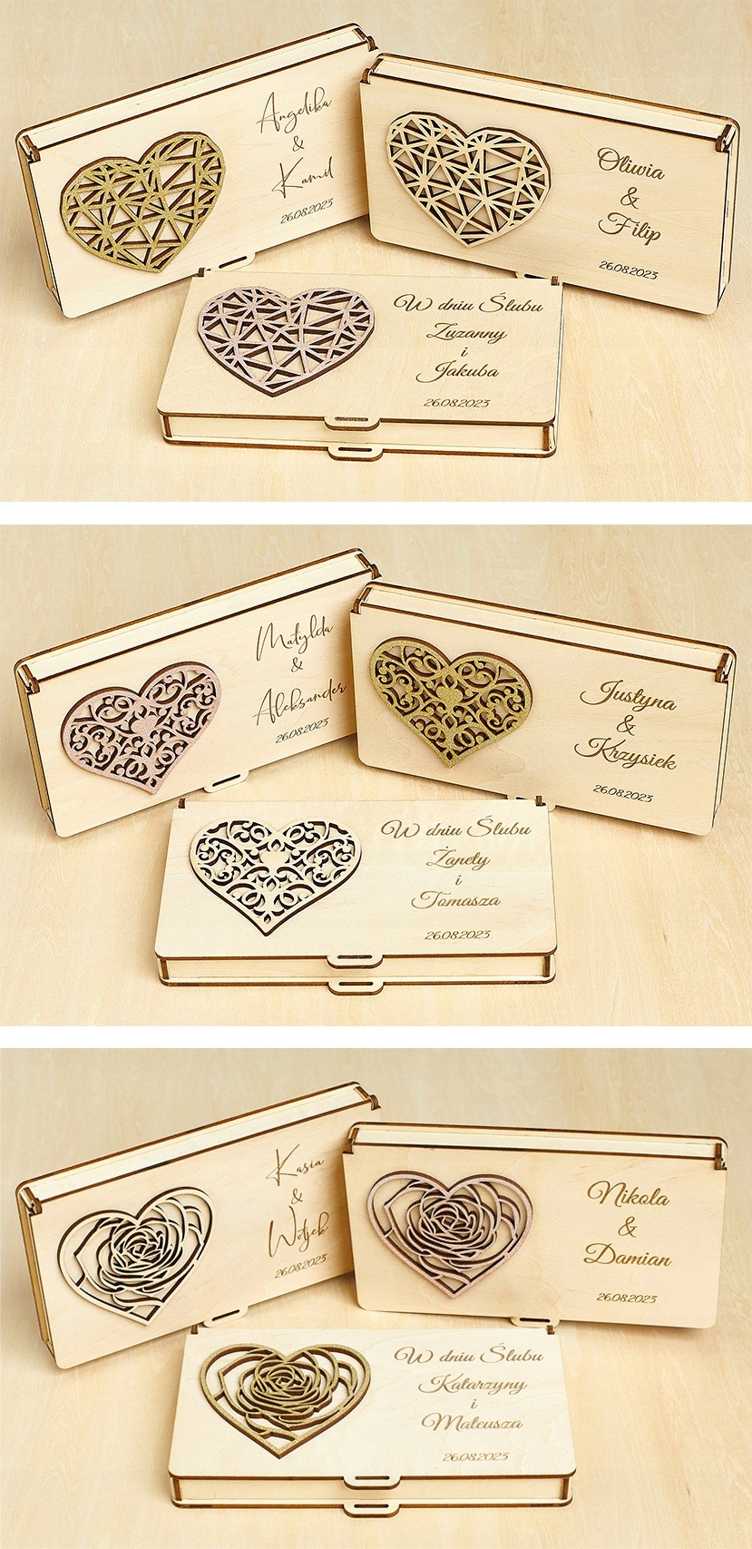 PUDEŁKO ŚLUB NA PIENIĄDZE KOPERTE PREZENT PAMIĄTKA WESELE Głębokość produktu 18 cm