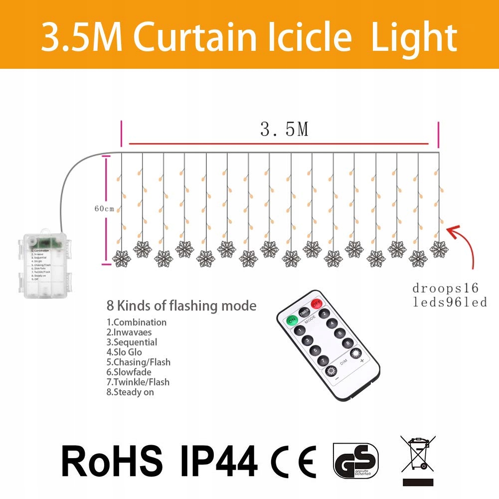 KLIGHTEN Kurtyna LED 96 Wodoodporne Światełka Ciepłe Białe — miniatura 4