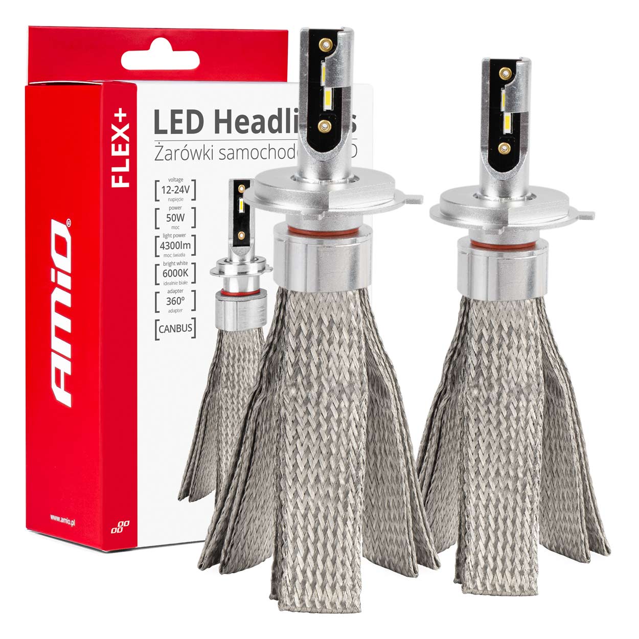Led automobilové žárovky řady Flex+ H4/H19 6000K 12V 24V Canbus AMIO-03657