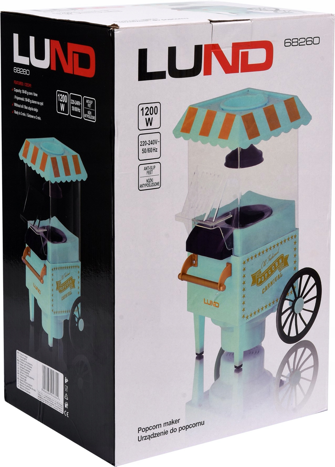 DOMOWA MASZYNA DO POPCORNU BEZTŁUSZCZOWA 1200W Moc 1200 W