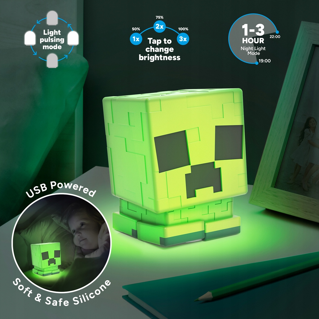 Minecraft Creeper Silikonová lampička „SquishyGlo“ nabíjení 15 cm