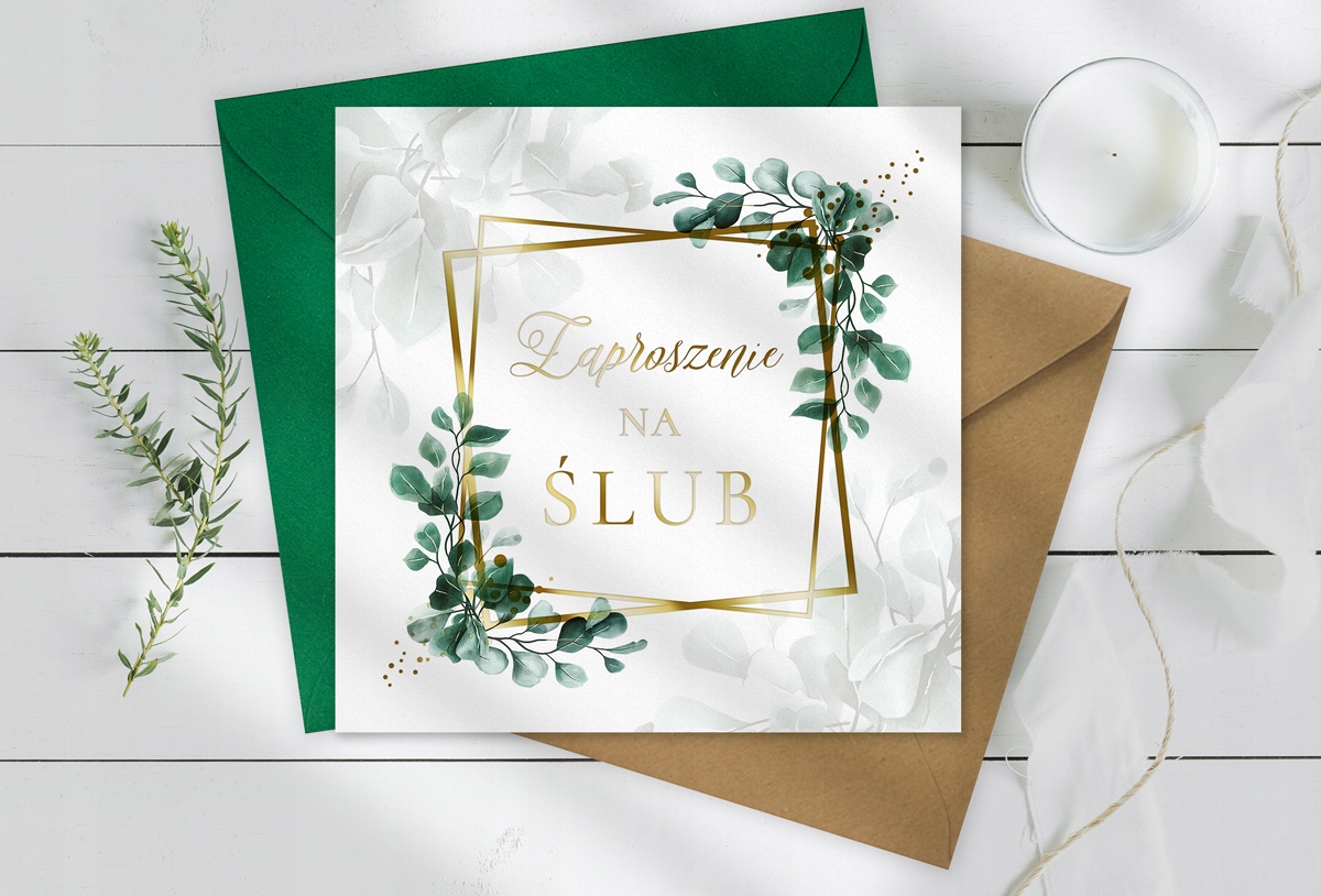 ZAPROSZENIA ŚLUBNE ZŁOCONE GOTOWE- 3 SZT + KOPERTY Nazwa ZAPROSZENIA ŚLUBNE GOTOWE -ZZE - 6
