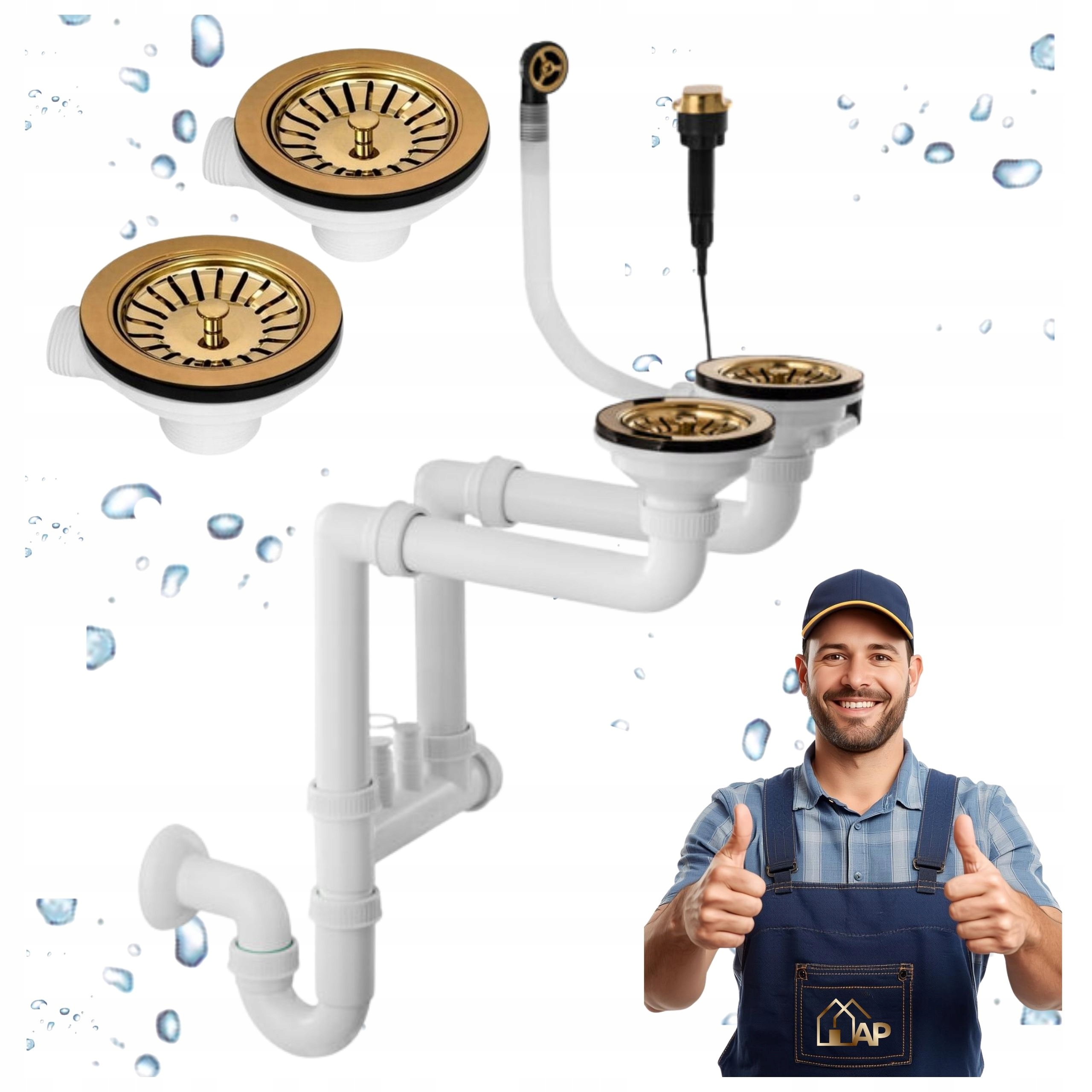 Sifon do dřezu 2-komorový s kulatým přepadem Odtok Zlatý Automatický