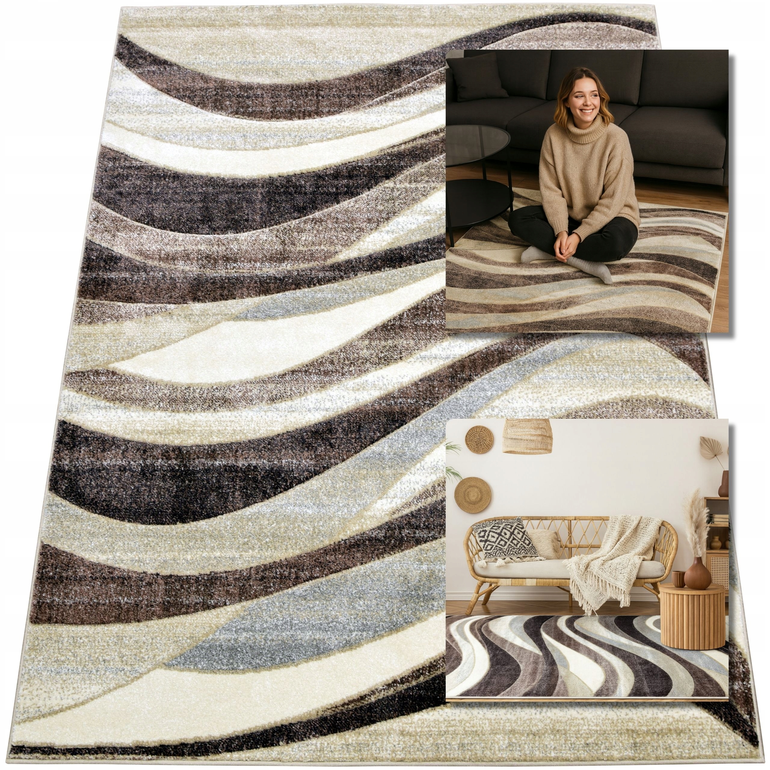 Moderní Koberec Hnědý Béžový Koberec Do Obývacího Pokoje Romantic 13 mm 140 x 200