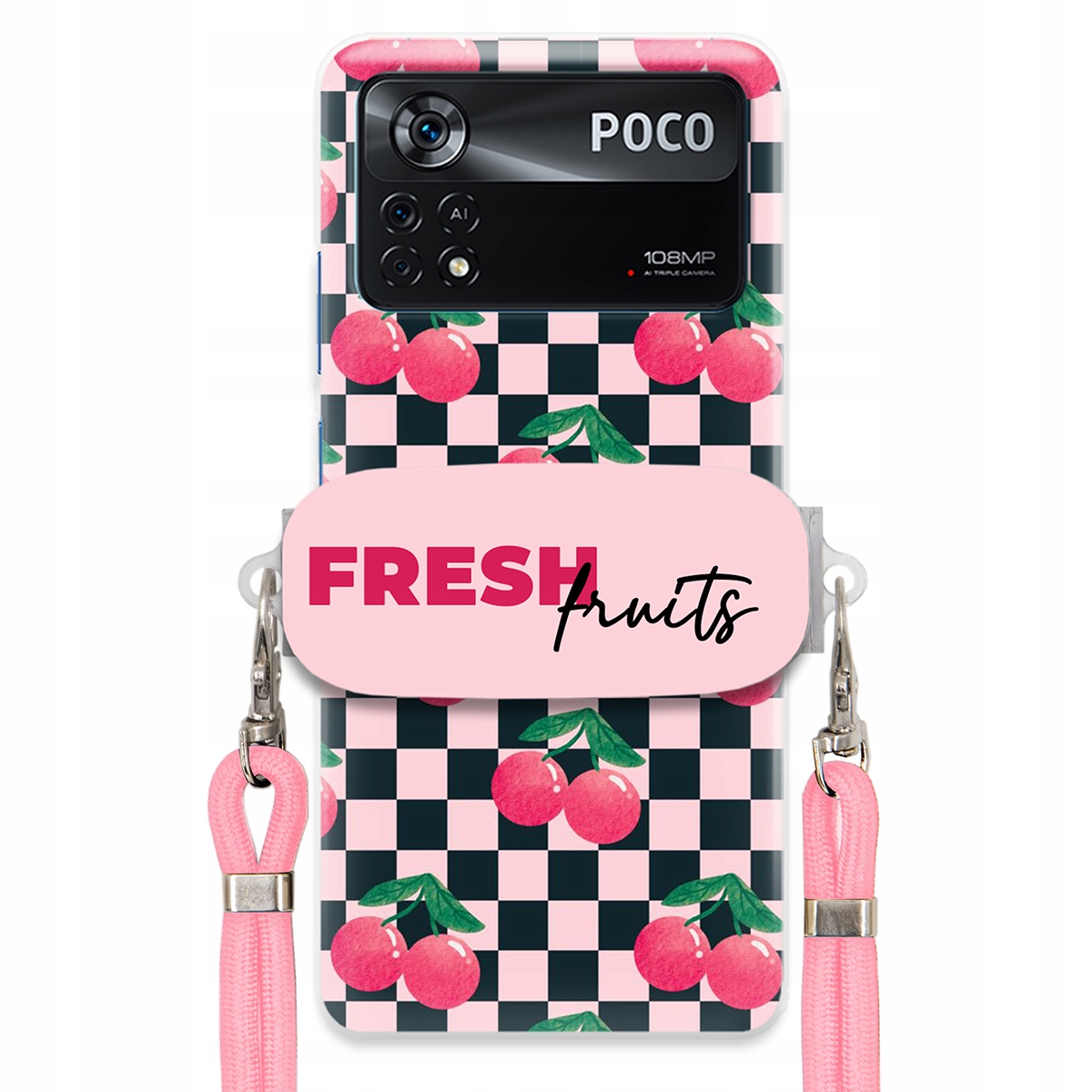 Pouzdro pro Xiaomi Poco X4 Pro 5G Růžové vodítko rukojeť Praktické Fresh Fruits