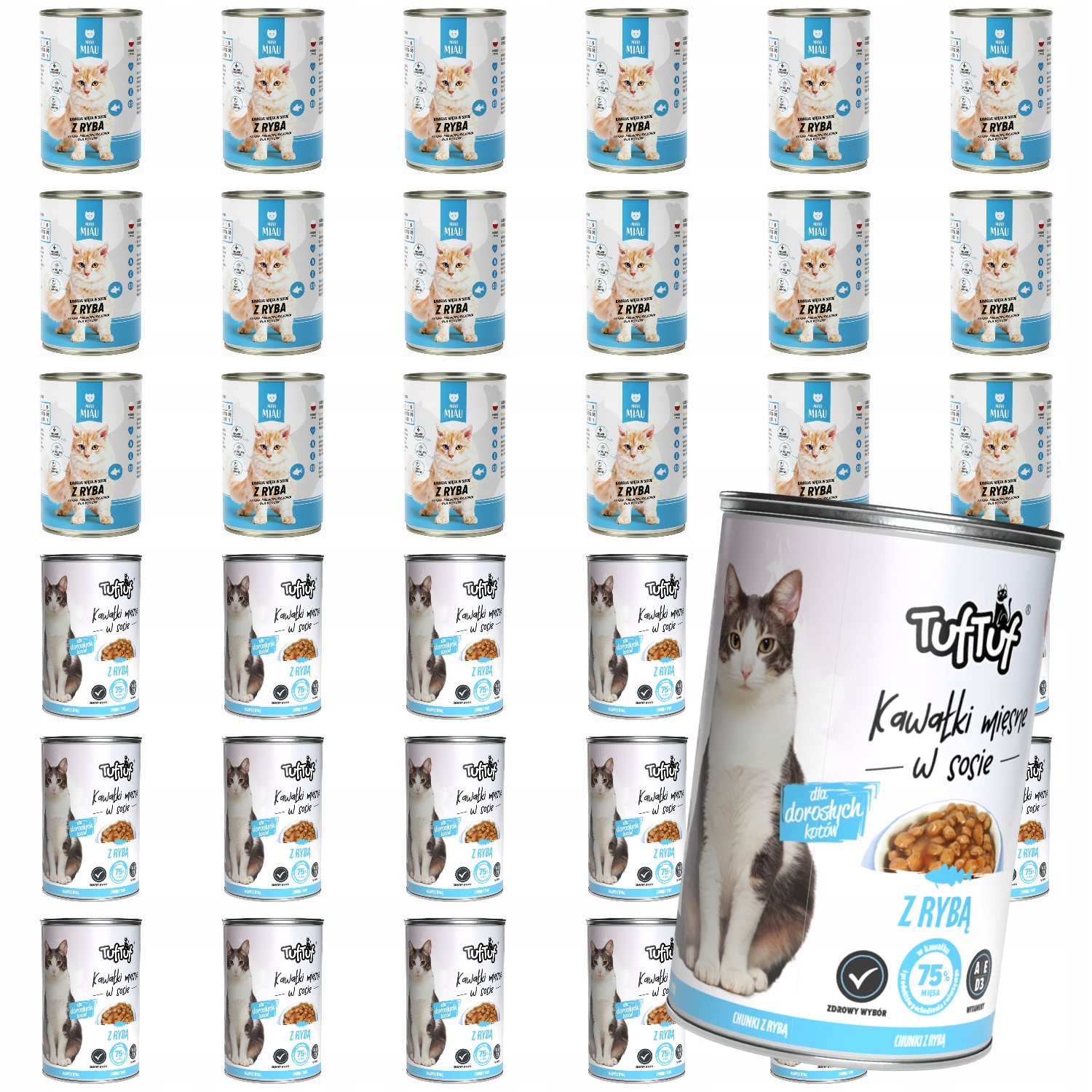 Krmivo Mokré Pro Kočky Tuf Tuf Miau Miau Plechovka MIX Ryba 36x415G