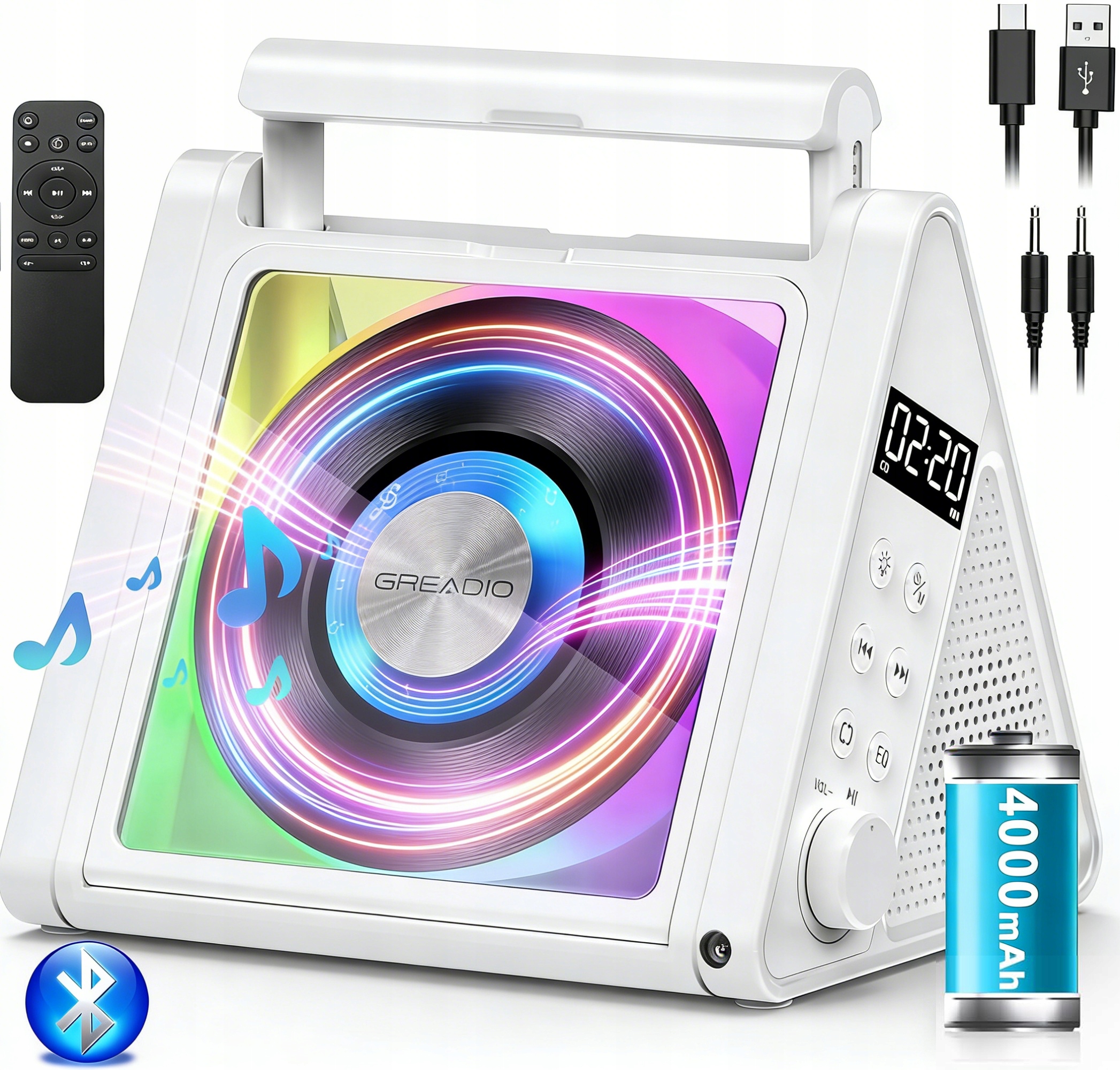 Odtwarzacz CD Bluetooth Prznośny Radio Fm Discman Głośniki MP3 Rgb 6-KOLOR
