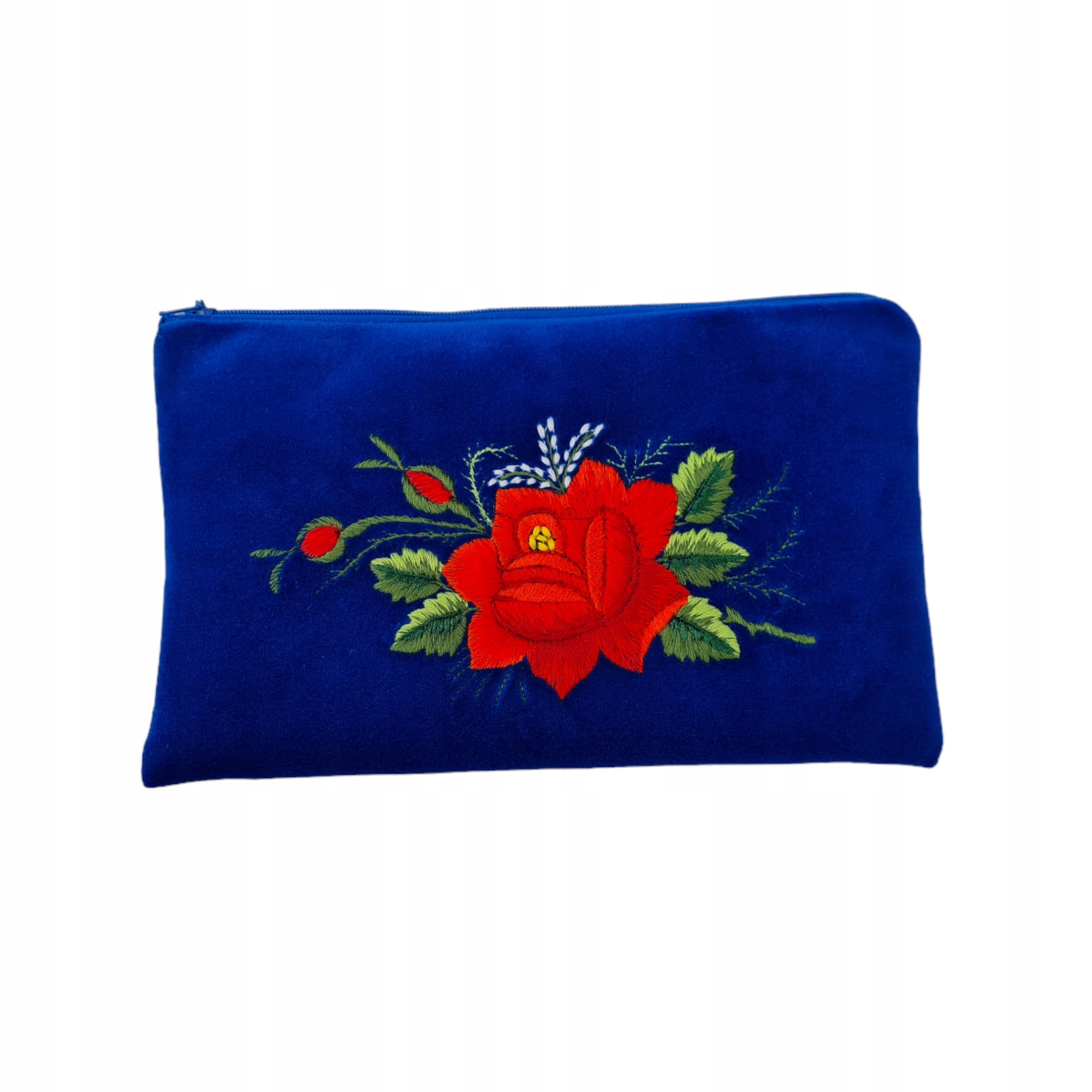 Plochá Modrá Kosmetická Taška Folk Rybářská Výšivka Růže