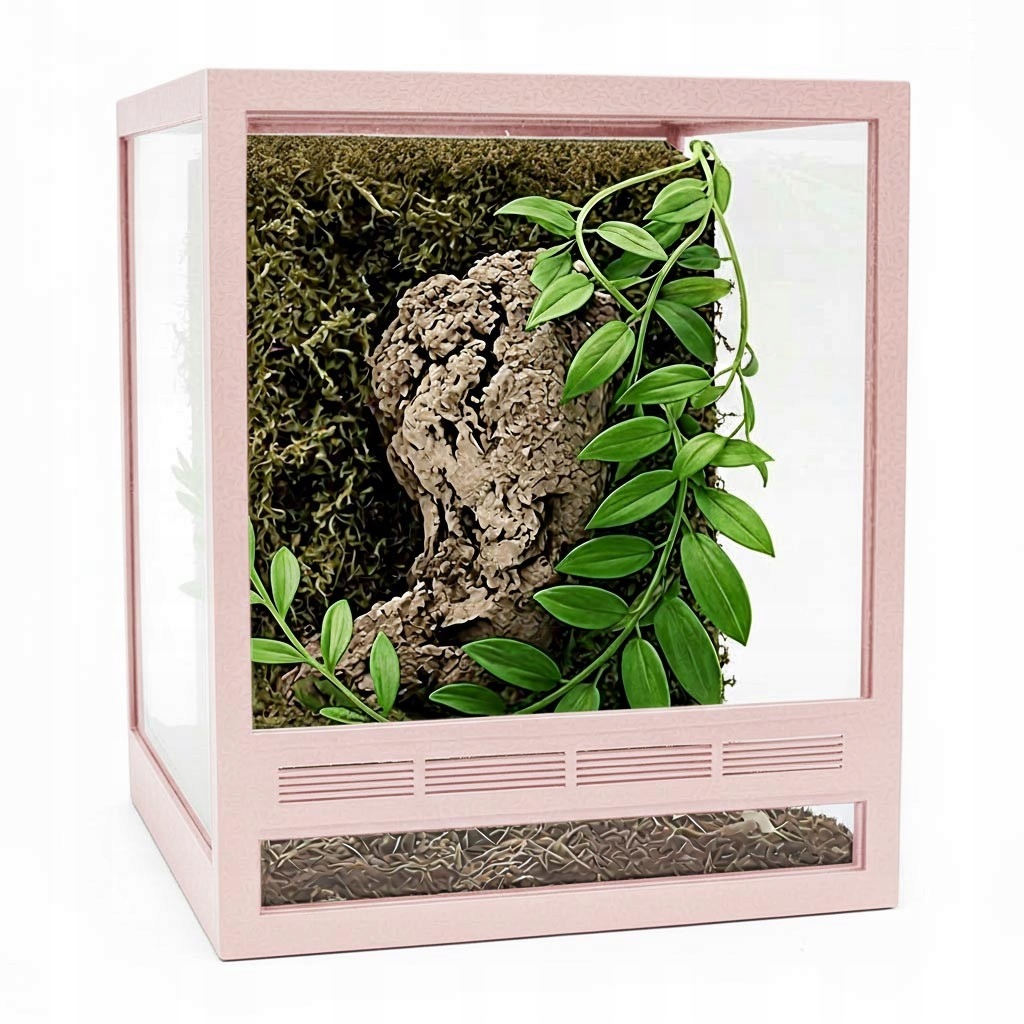 Zestaw terrarium szklane 15x15x15cm z ramkami Różowy