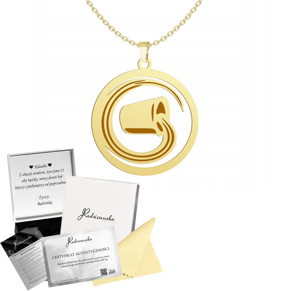 Zlatý Náhrdelník Se Znamením Zvěrokruhu Vodnář Stříbro 925 Dárek Gravírování Bonus