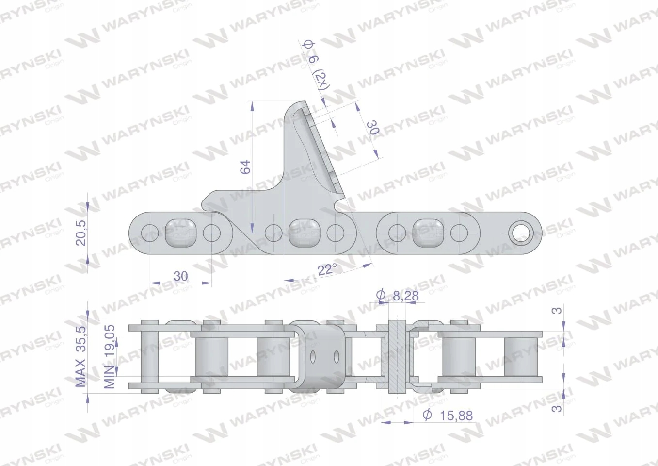 Łańcuch obrywacza kolb przystawki do kukurydzy 76