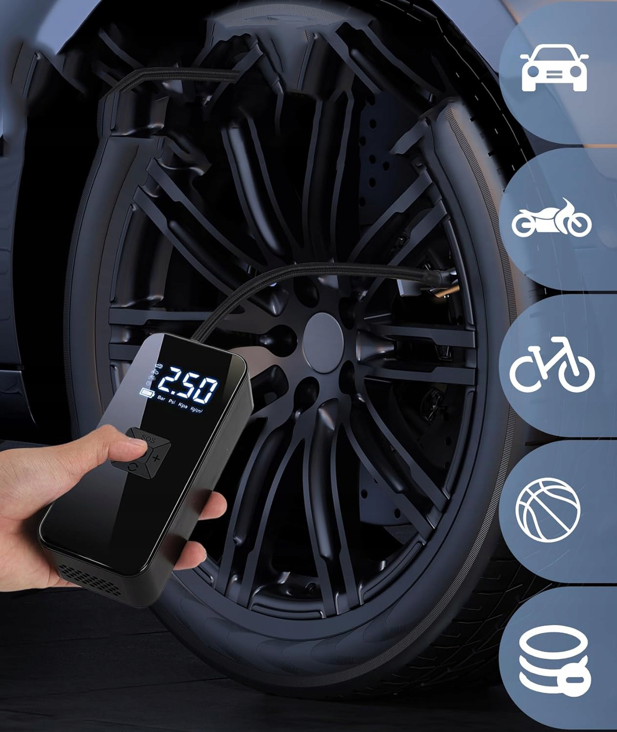 KOMPRESOR SAMOCHODOWY BEZPRZEWODOWY 150PSI LED LCD Pompka do opony 6000mAh Kod producenta CRA0049ST*1fsrfsda