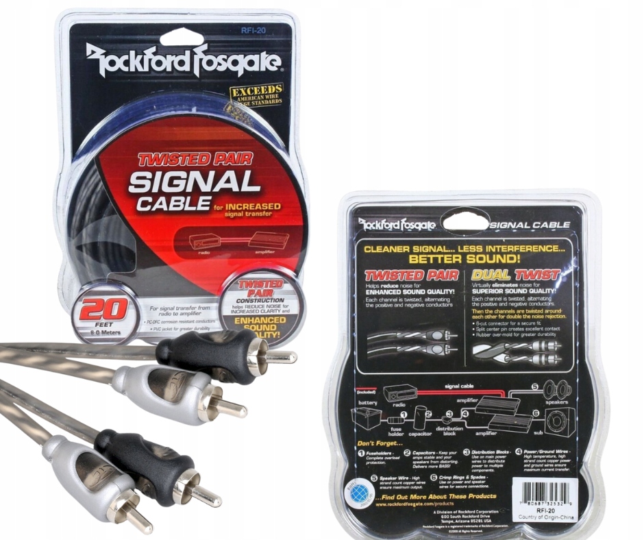 PRZEWÓD SYGNAŁOWY RCA DŁUGOŚĆ 6M ROCKFORD FOSGATE RFI-20 CZYSTA MIEDŹ OFC
