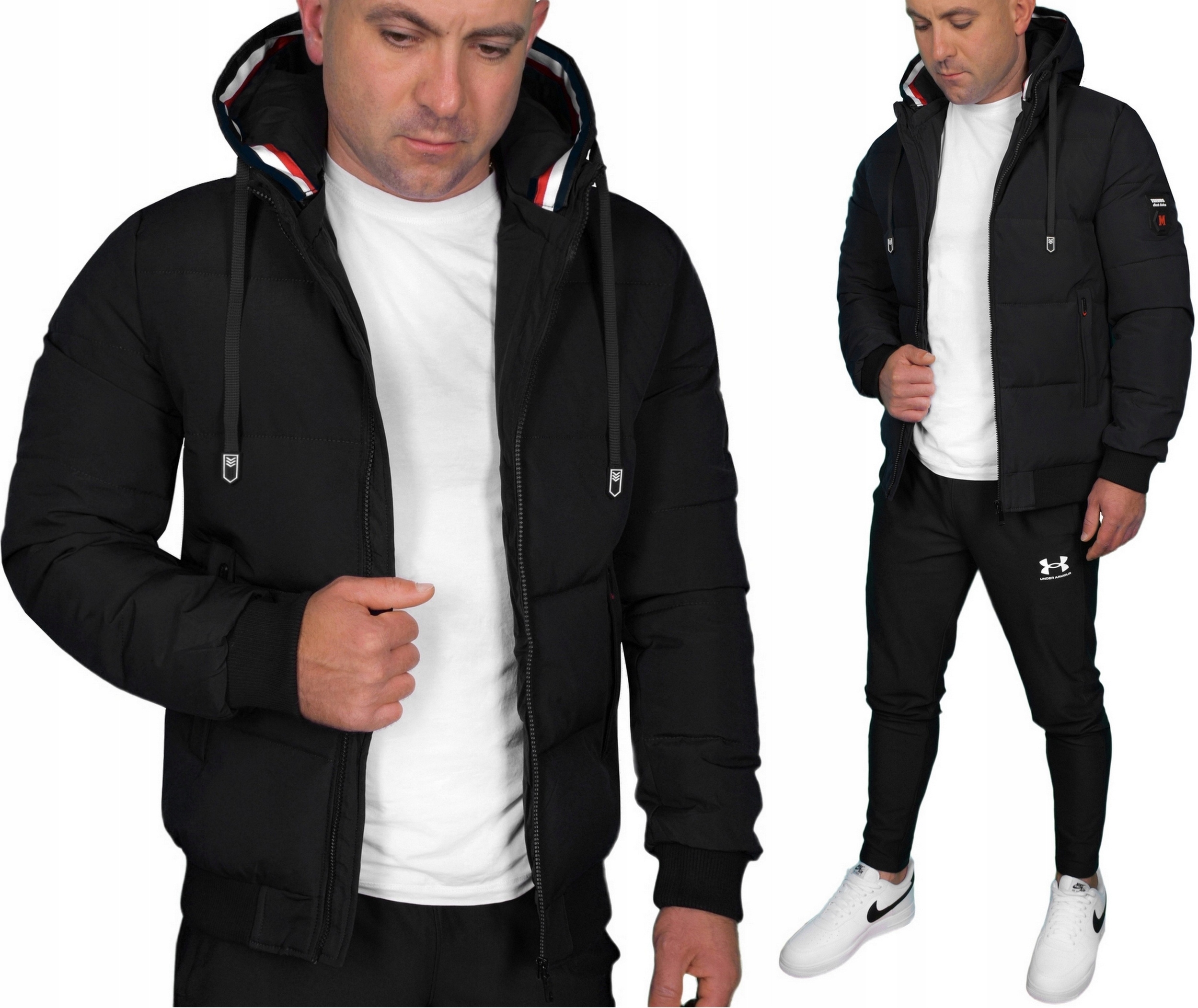 Pánská Péřová Zimní Bunda S Prošívanou Kapuce, Teplá