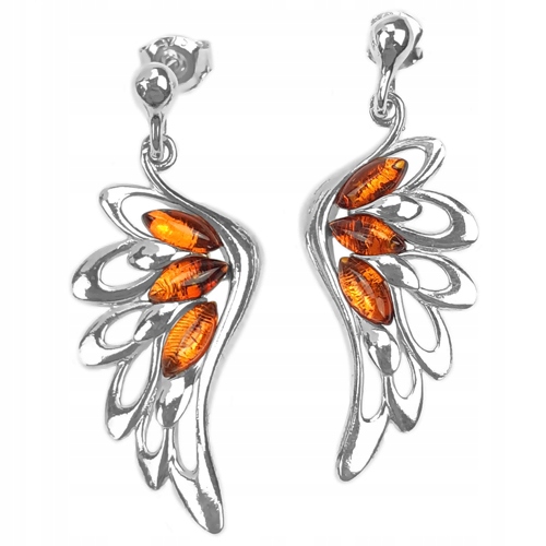 Stříbrné velké Náušnice s křídlem z baltský jantar ze stříbra stříbro