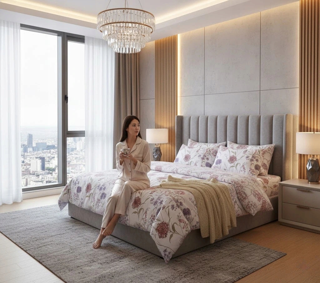 3dílná sada povlečení na peřinu s květinovým vzorem, růžovo-fialová, 100% bavlna, do ložnice 220×200 cm