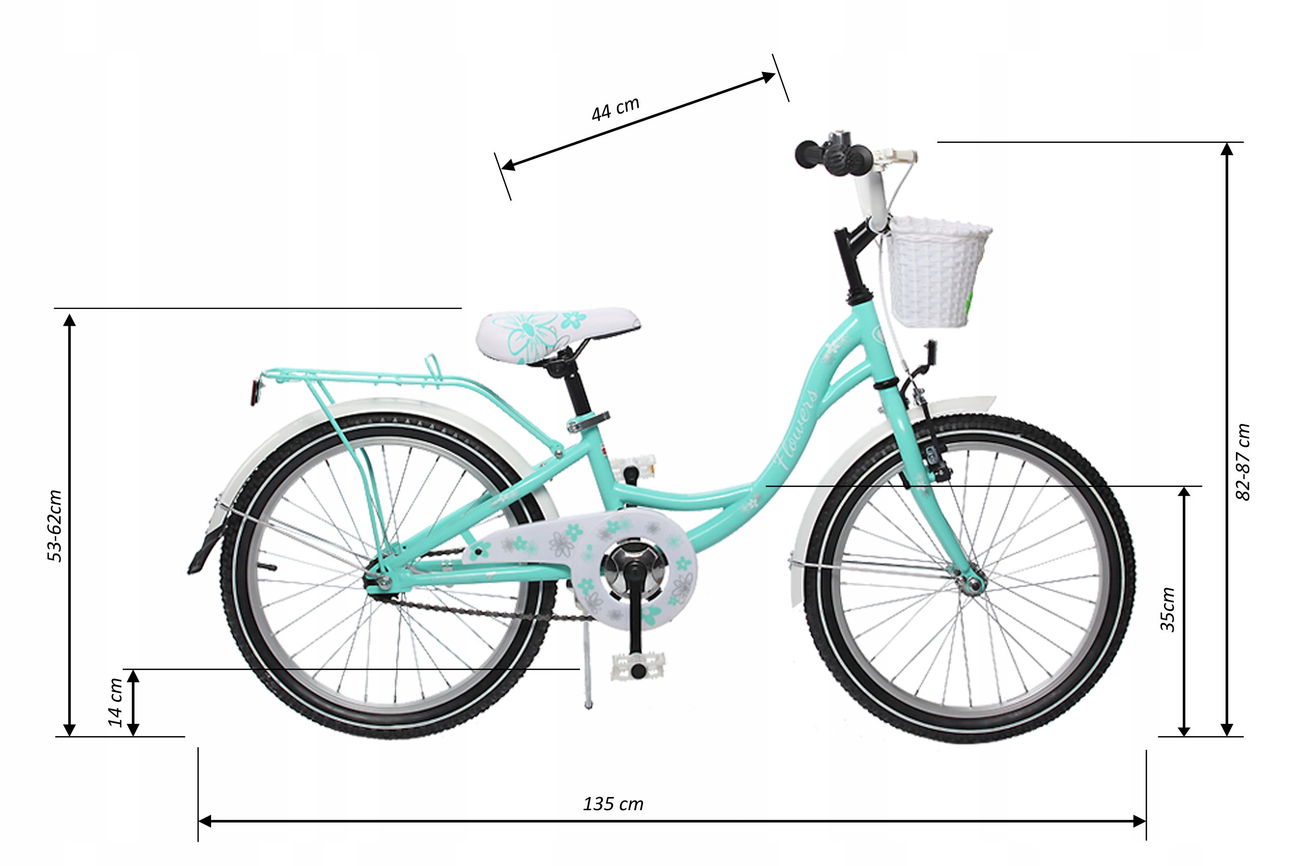 Polski Rower 20cal FLOWERS dla dziewczynki miętowy Rozmiar koła w calach 20