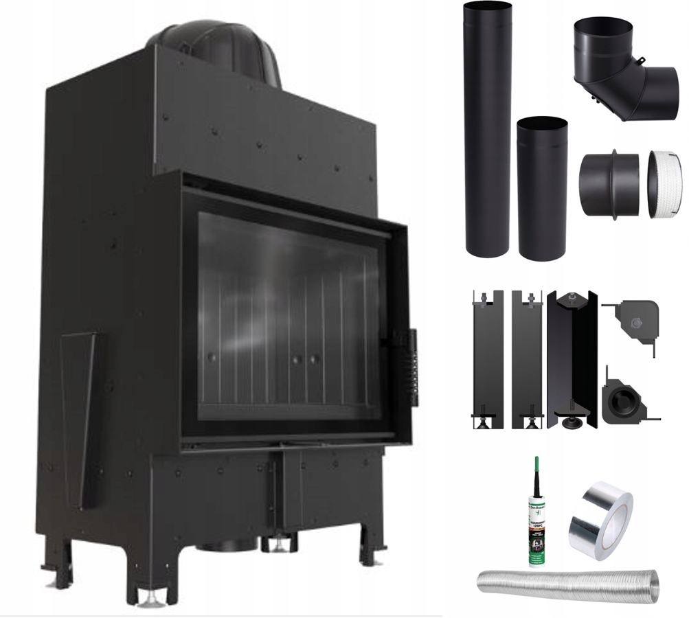 Vzduchová kamna Ocelová Floki S Black 8 kW Černá Uvnitř Sada Trubky