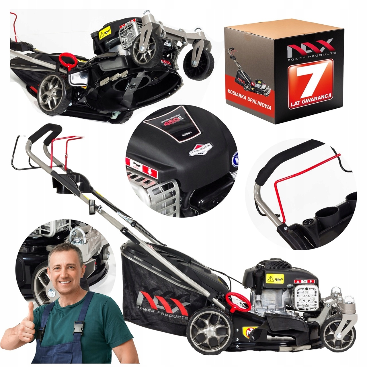 Benzínová Sekačka S Pohonem Nax Motor Briggs 125CC 42CM 45L Otočná Kola