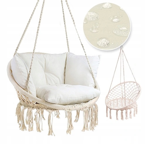 Závěsné Křeslo Zahradní Houpačka Čapí Hnízdo S Polštářky, Bílá Barva