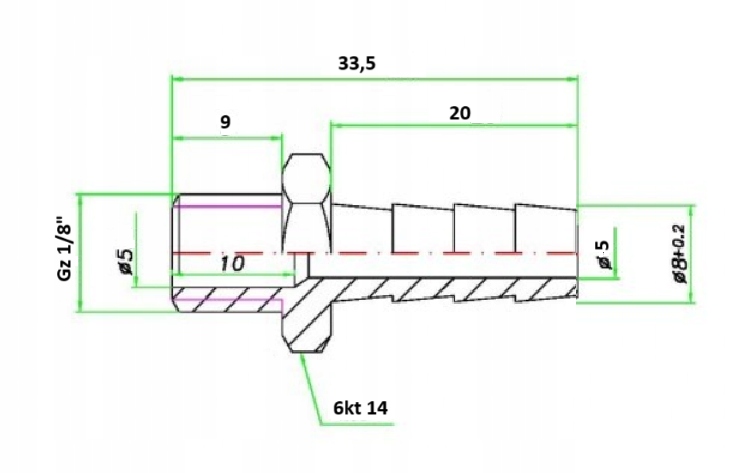 KOŃCÓWKA DO WĘŻA GZ 1/8" WĄŻ 8mm MOSIĄDZ KRÓCIEC ZŁĄCZKA Marka Solarm