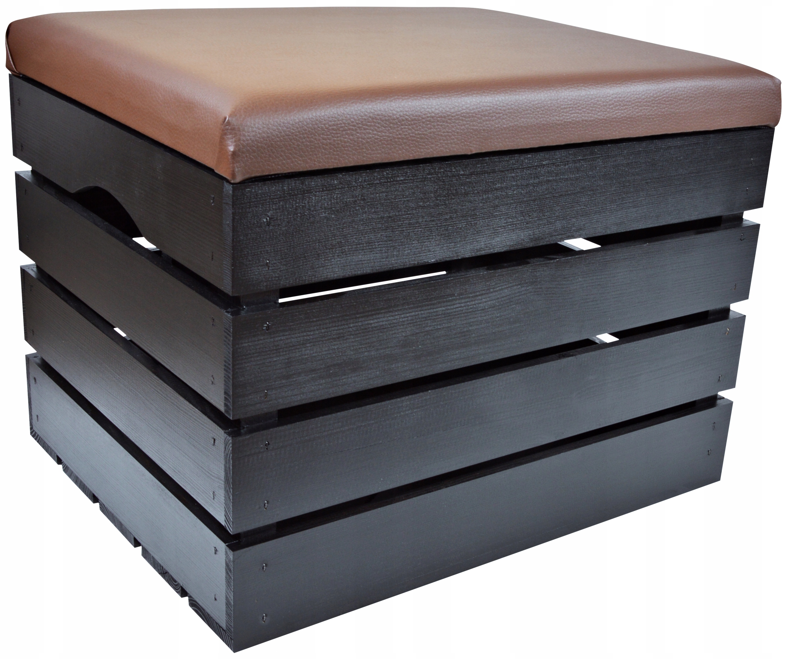 Taburet Dřevěná Skříň Černá S Čalouněním, Úložný Prostor