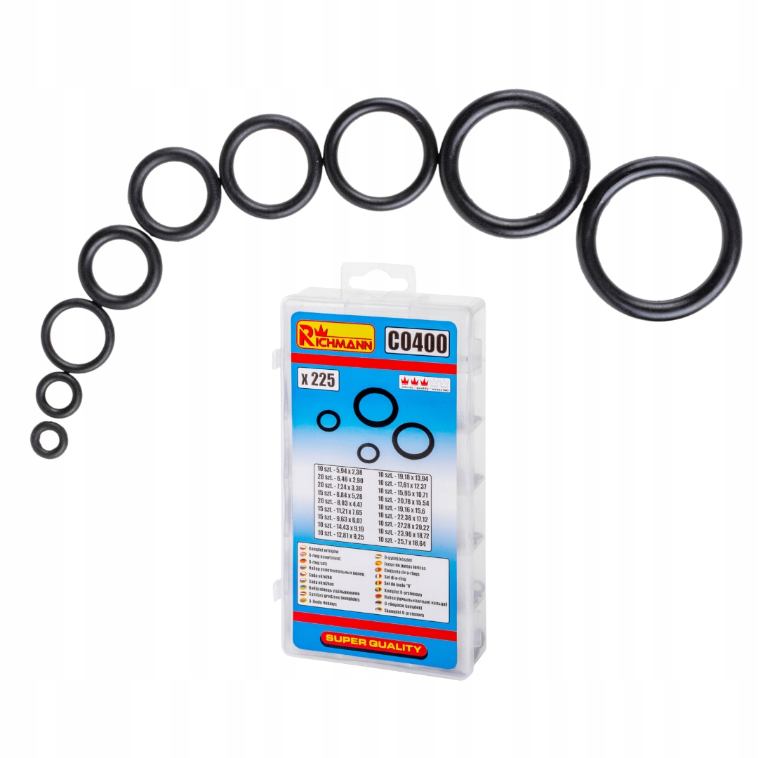 Uszczelki Gumowe Oring Zestaw 225 Szt Czarne O-ring