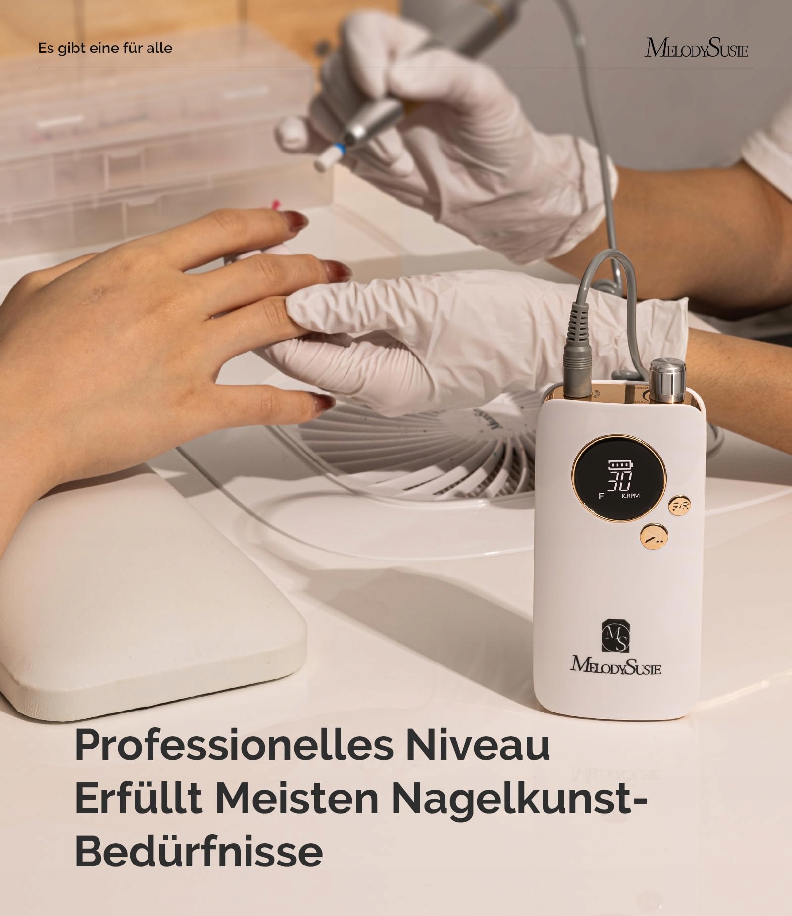 MELODYSUSIE Bezprzewodowa Frezarka Do Paznokci 30000 RPM Biała — miniatura 6