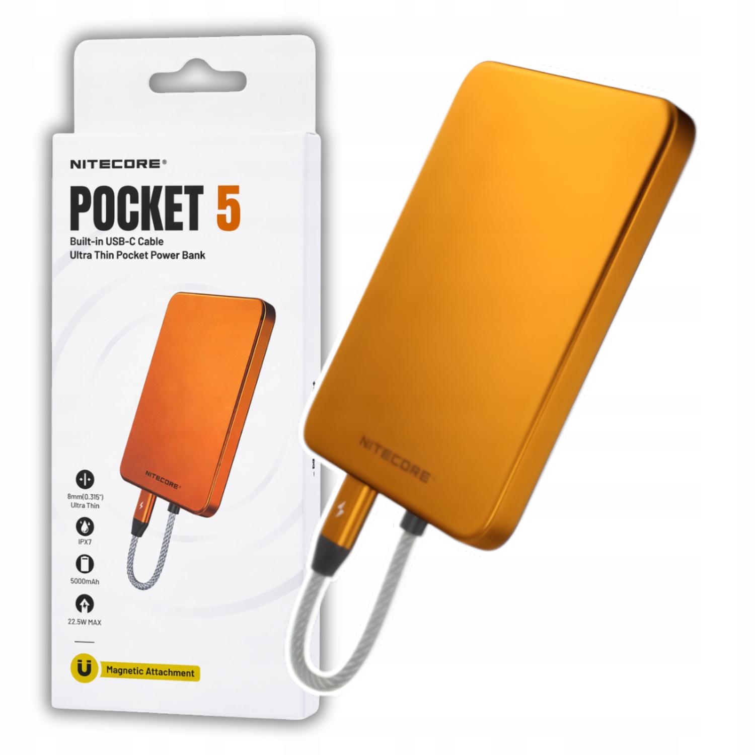 Nitecore POCKET 5 Magnetic Ultra Thin 5000mAh 22,5W Pomarańczowy