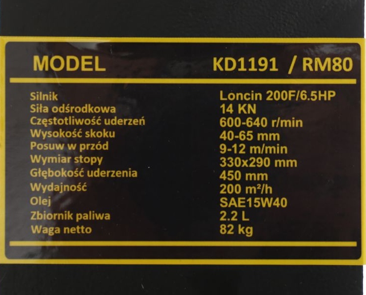 Zagęszczarka skoczek / Stopa wibracyjna Kraft&Dele 6,6 KM 200 m²/h Kod producenta KD11910