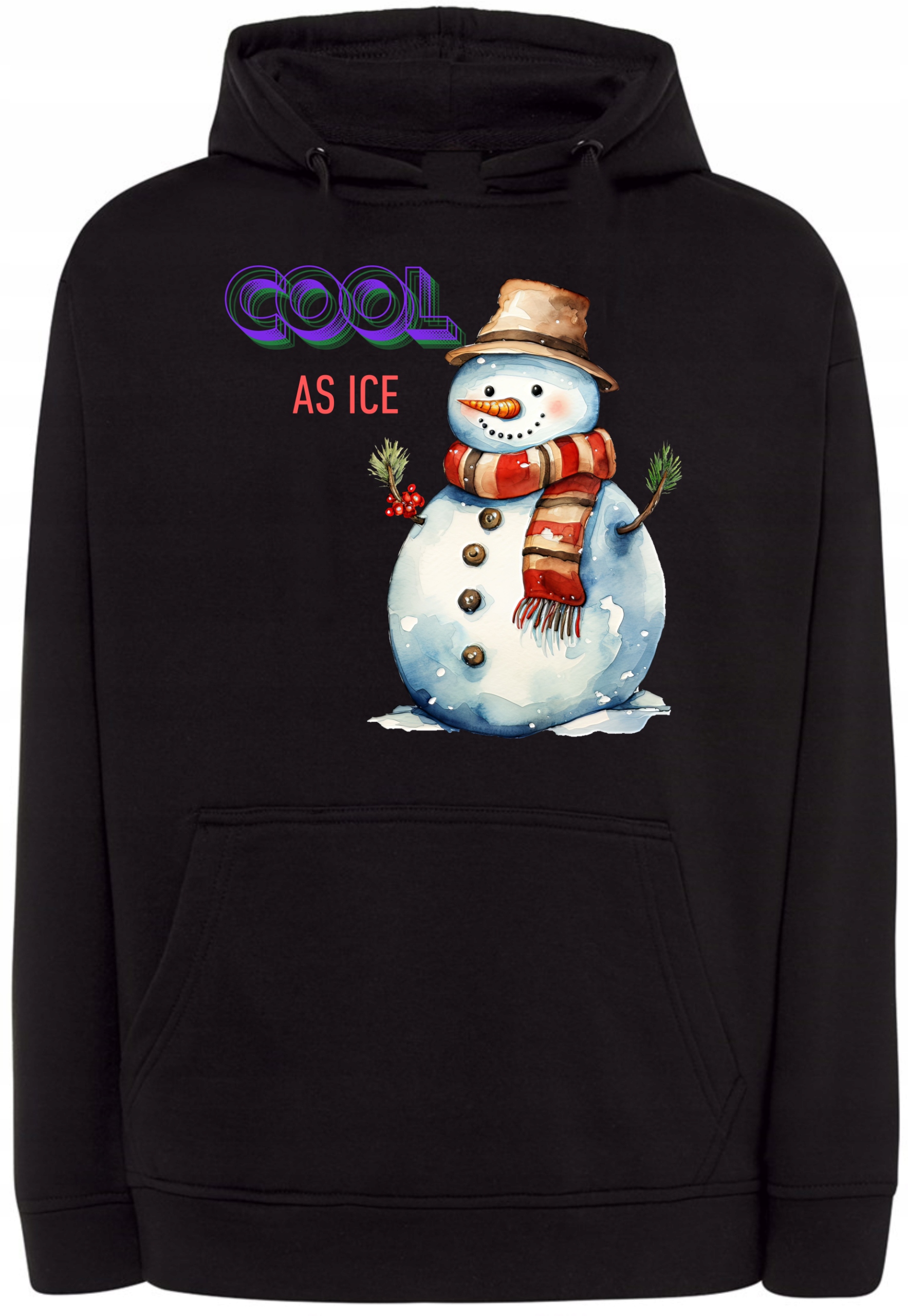 Mikina s kapucí Vánoční potisk Cool as Ice Sněhulák r.XS