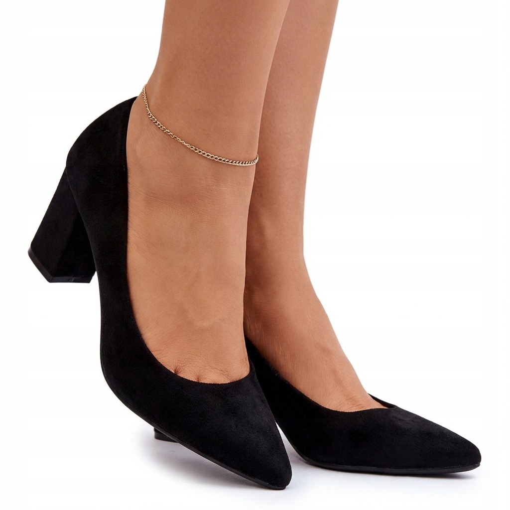 Czółenka Eko Zamszowe Obcas Słupek Sergio Leone PB414 Czarne 39